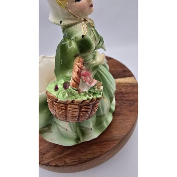 Vintage Lady Planter Green Dress Ceramic Figurine ~ Cottage Mothers Day - Picture 4 of 16